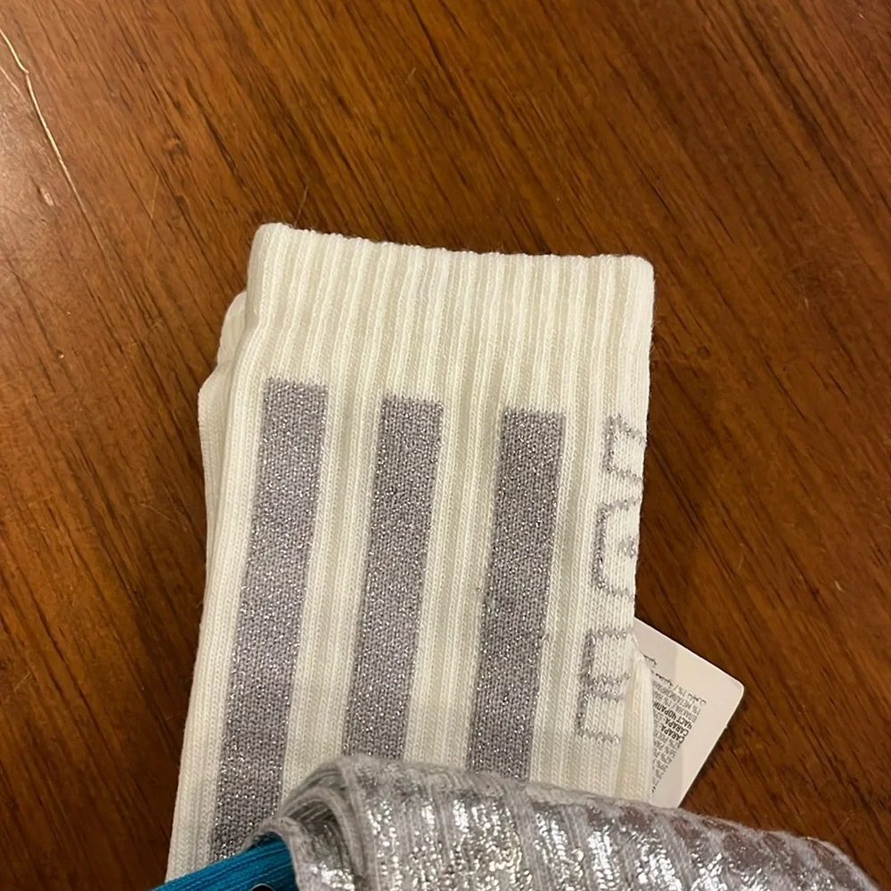 Adidas Ivy Park Socks x 3 Pair Silver Sparkle Blue Girls new Kids Size 8K - 10K